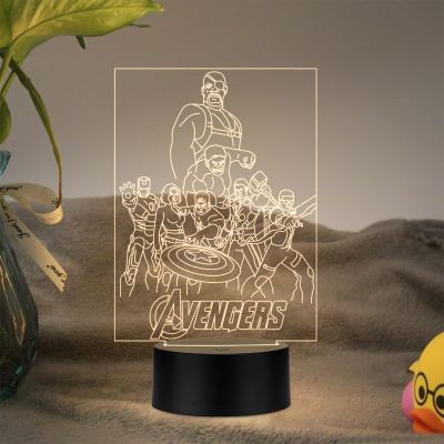 3D Avengers Group Night lamp with Warm White Light Wooden Base Gift for Kid & Anime Lover